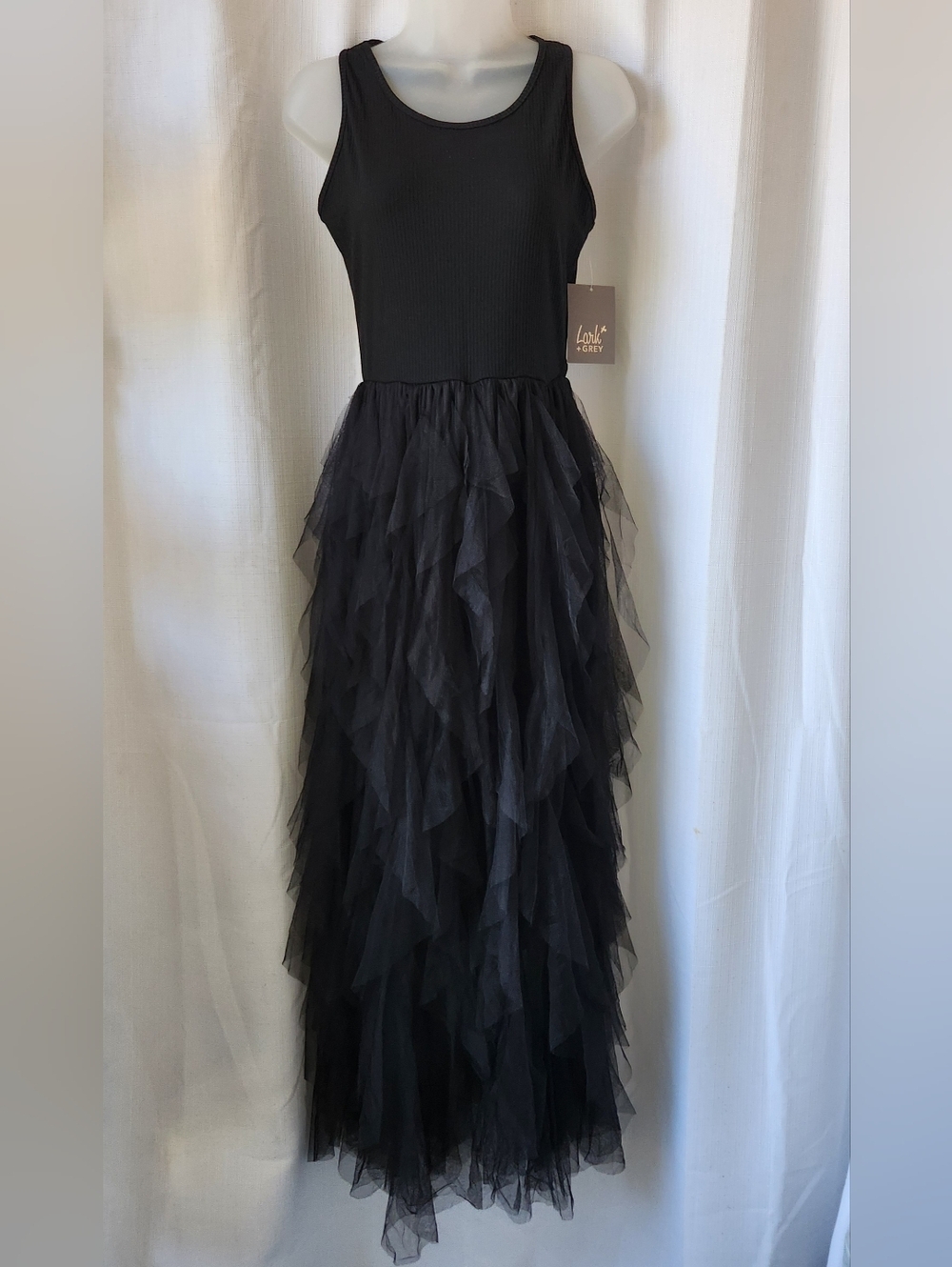 NWT Lark + Grey Black Tulle Tiered Maxi Dress Size SP Whimsigoth